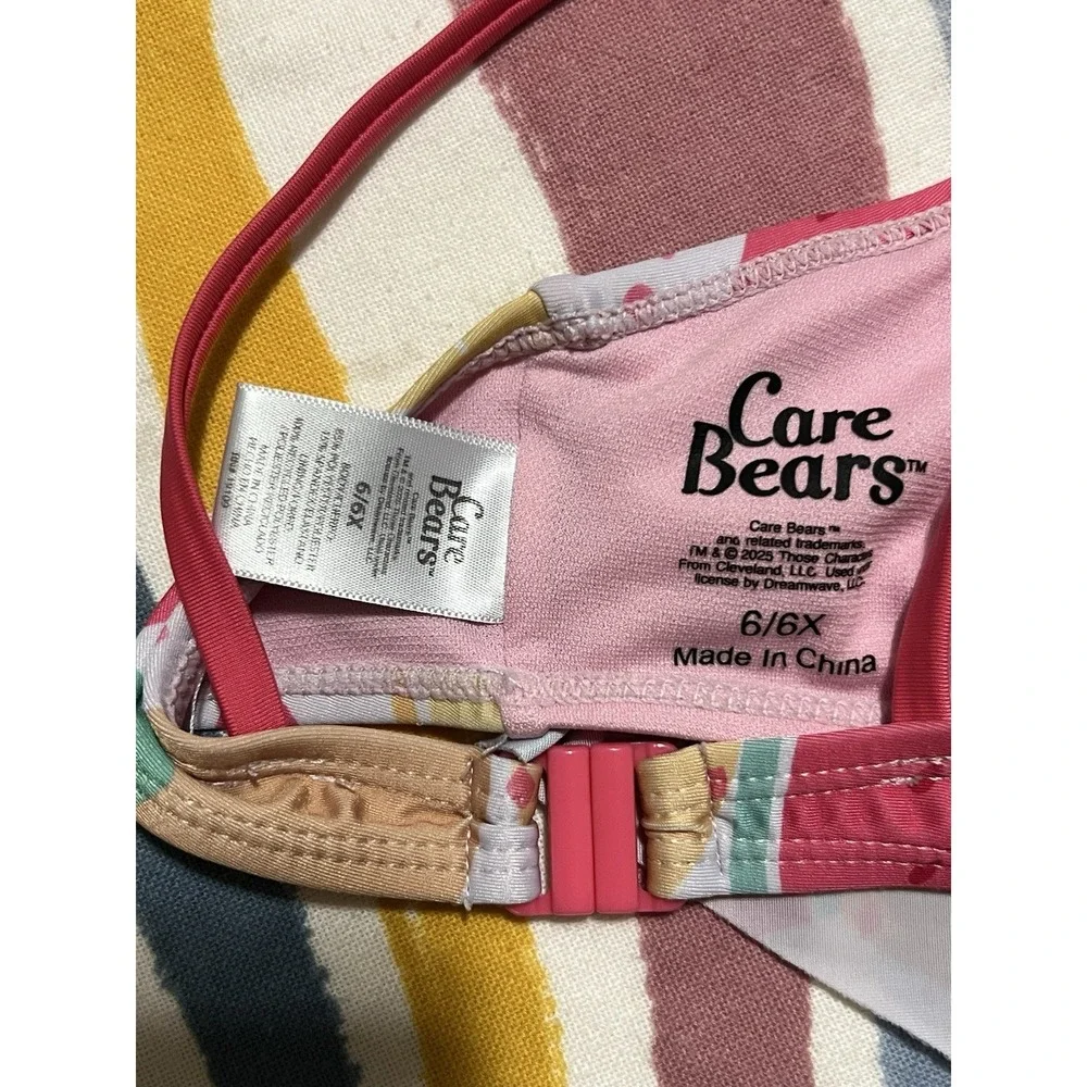 Care Bears Girls Bralette Swim Top 6/6X Multicolor Pink Floral Stretch
